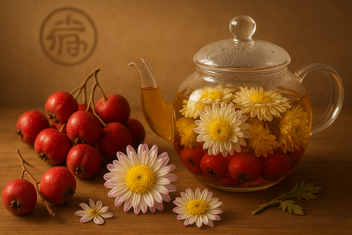 Traditional Chinese Medicine blend of hawthorn berries and chrysanthemum for digestive health support